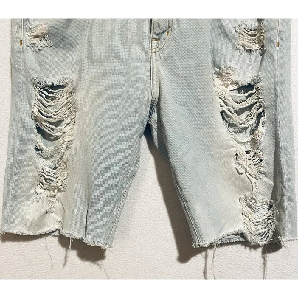 Current Elliot Shorts Womens 29 Light Blue Distressed Denim The Long Boyfriend